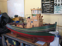 Model boat in Dave Glasson's workshed, Spectacle Island
